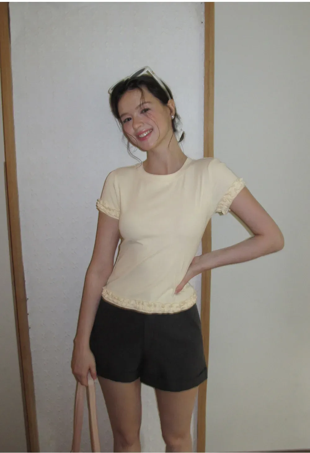 Ruffled Hem and Sleeve Trim T Shirt