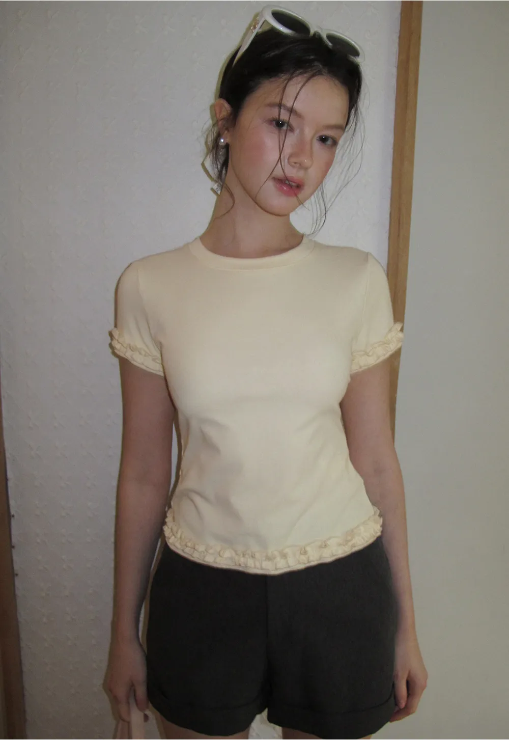 Ruffled Hem and Sleeve Trim T Shirt