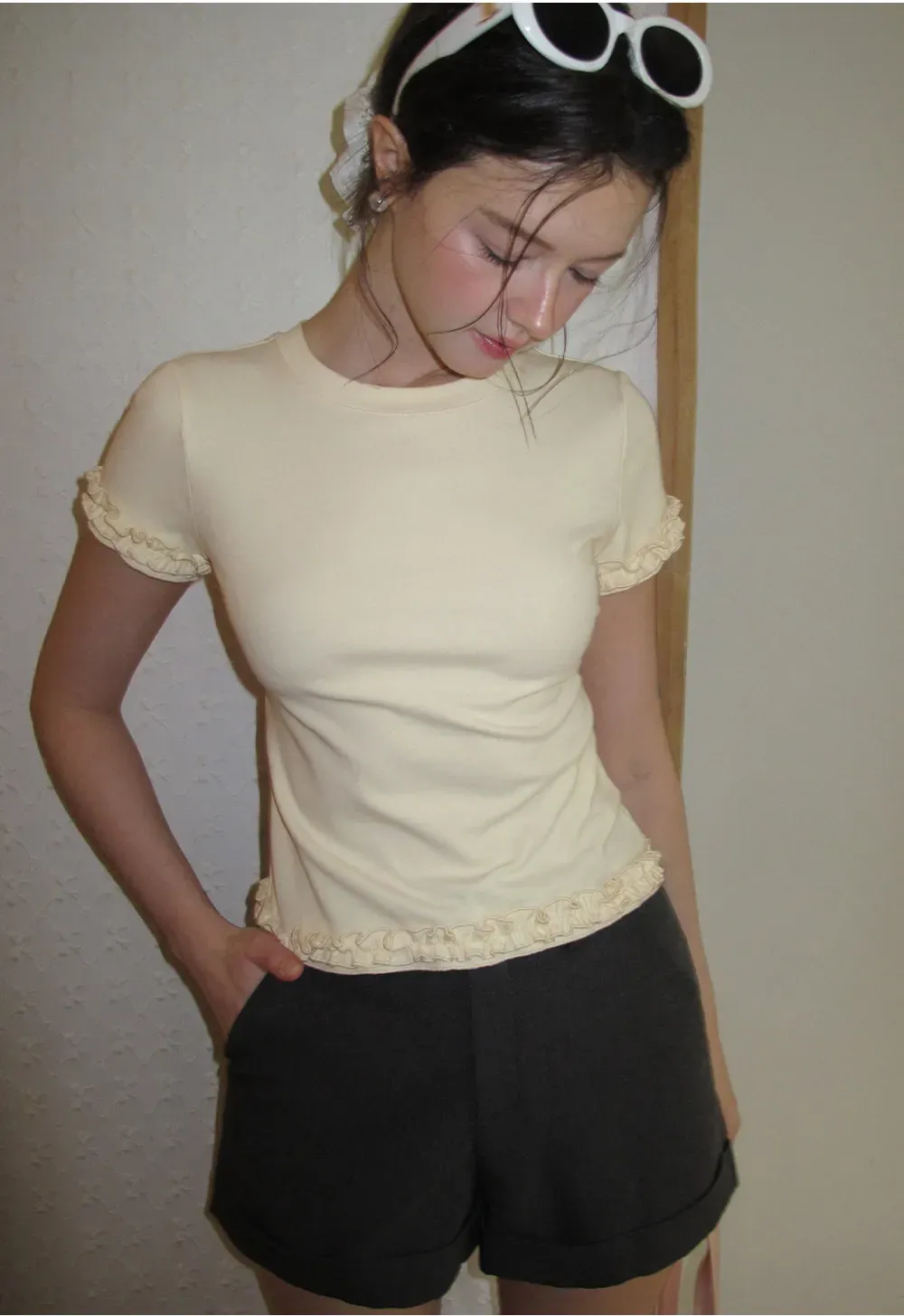 Ruffled Hem and Sleeve Trim T Shirt