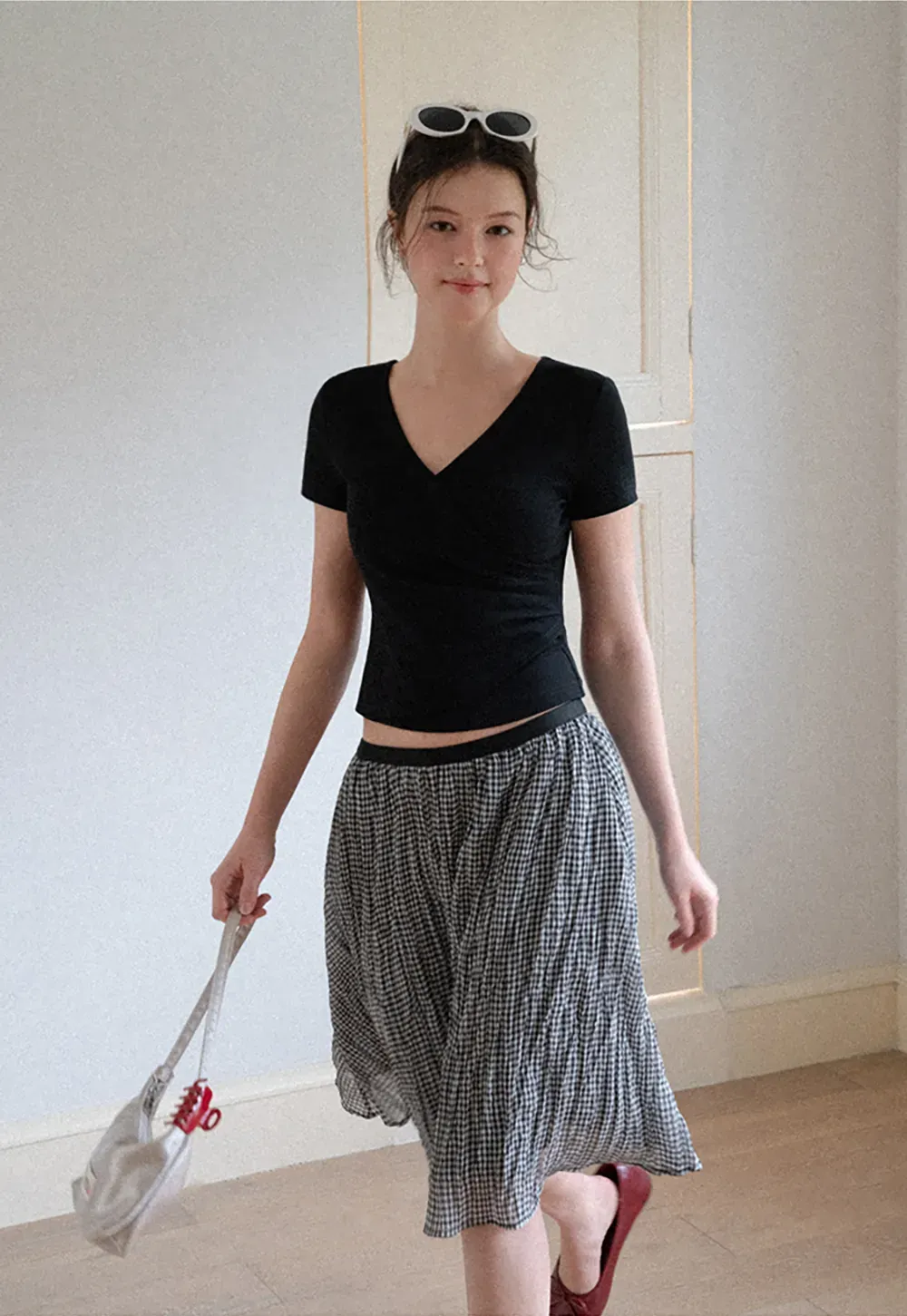 V Neck Cropped Short Sleeve Tshirt