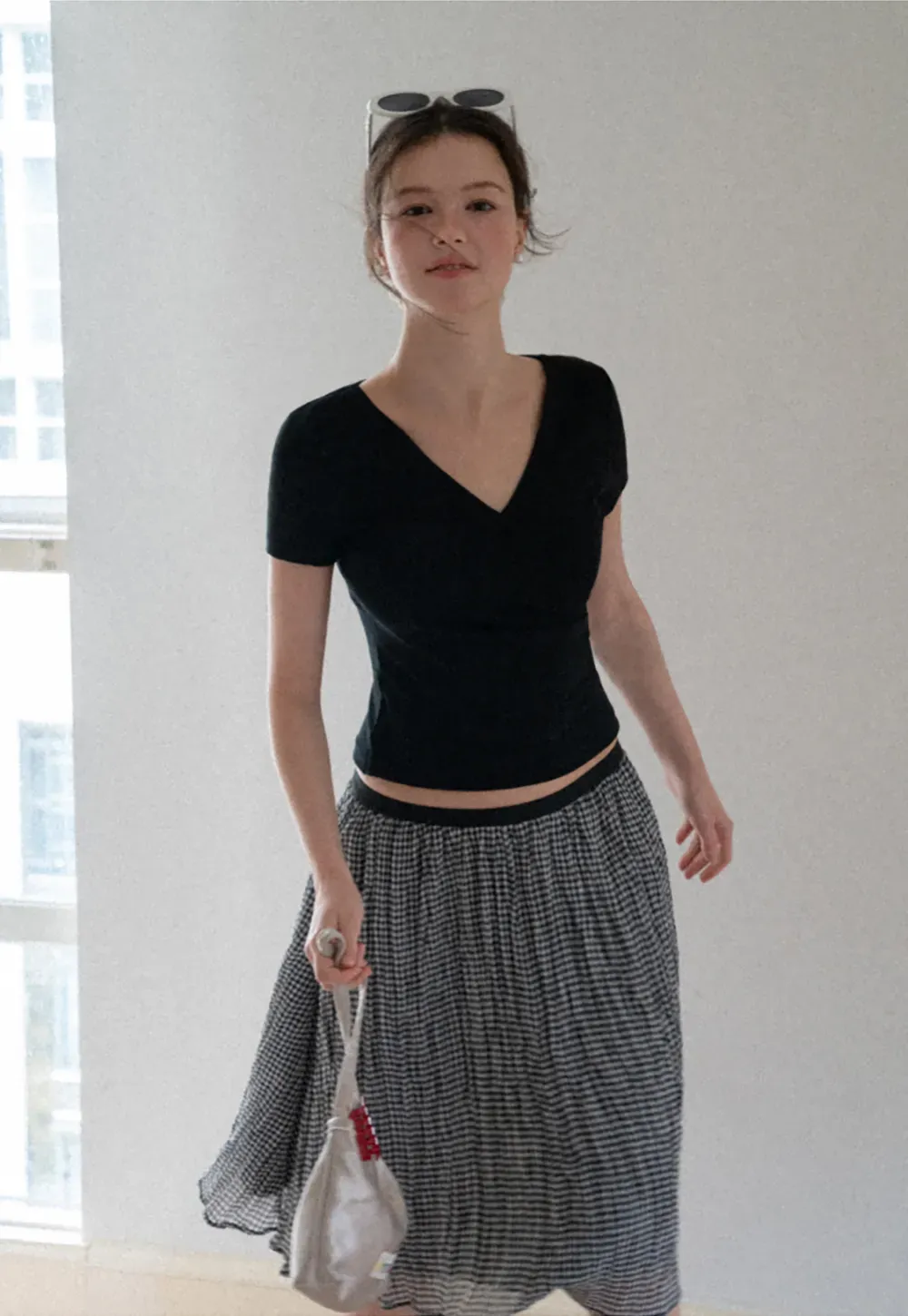 V Neck Cropped Short Sleeve Tshirt