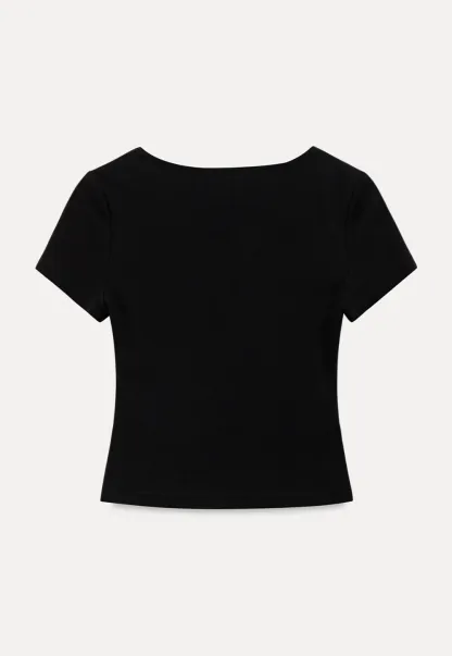 V Neck Cropped Short Sleeve Tshirt