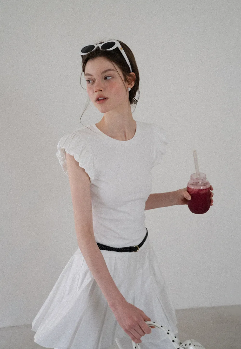 Ruffled Cap Sleeve Crew Neck Tshirt