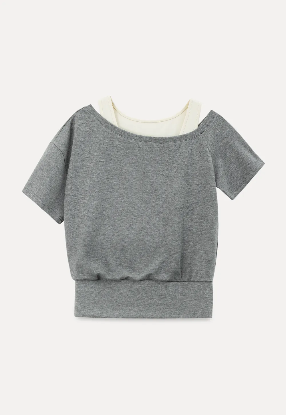 Asymmetrical Neck Short Sleeve Top and A Line Skirt