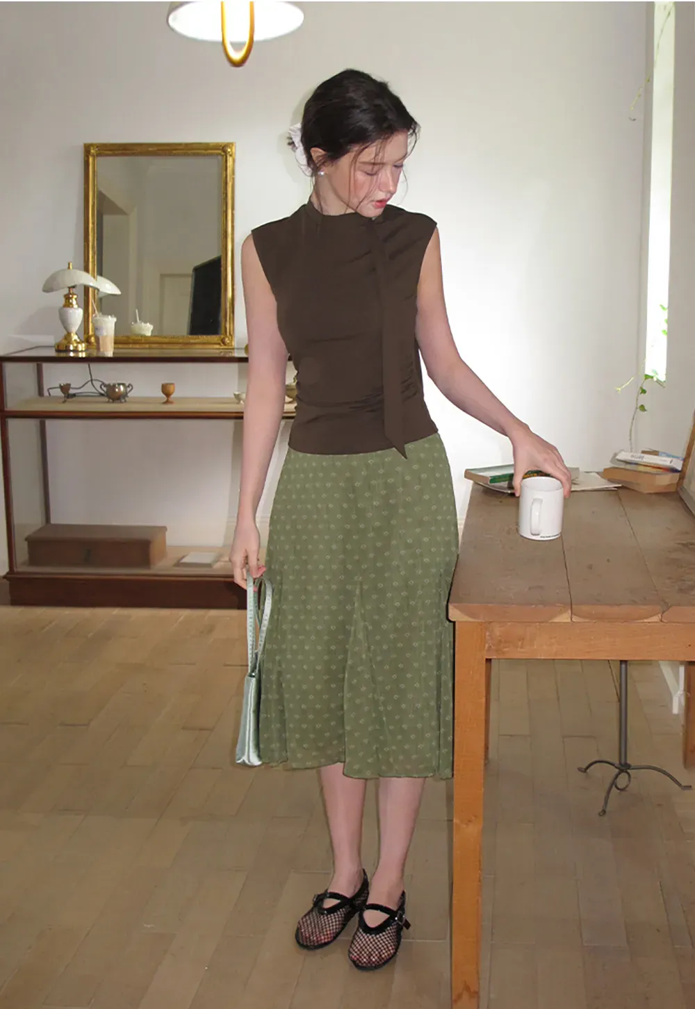 Asymmetrical Tie Neck Sleeveless Top
