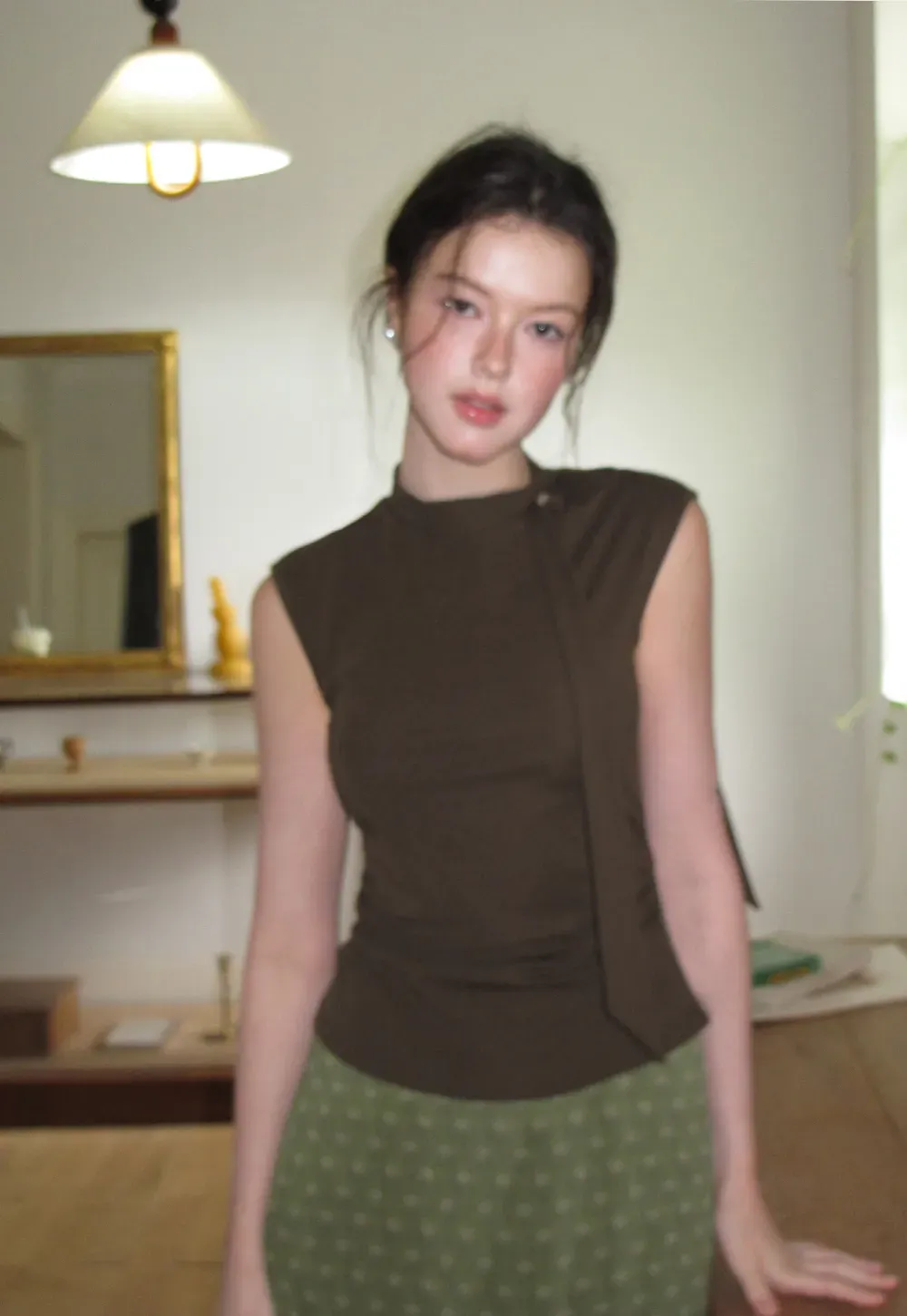 Asymmetrical Tie Neck Sleeveless Top