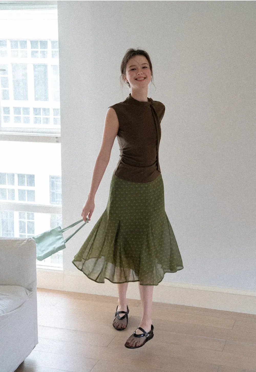 Asymmetrical Tie Neck Sleeveless Top