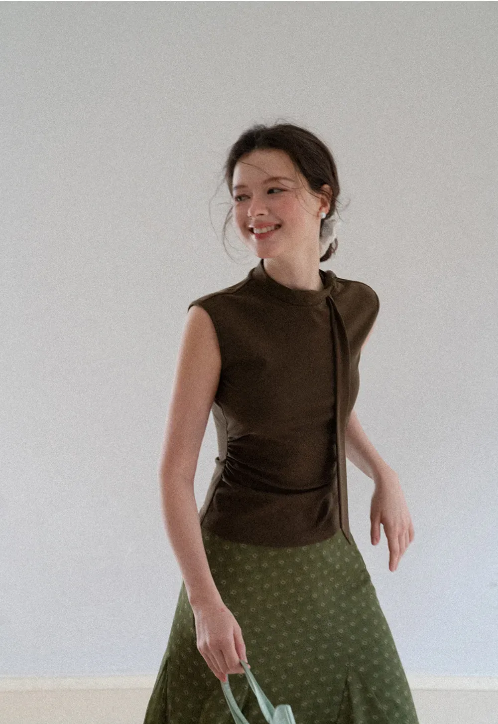 Asymmetrical Tie Neck Sleeveless Top
