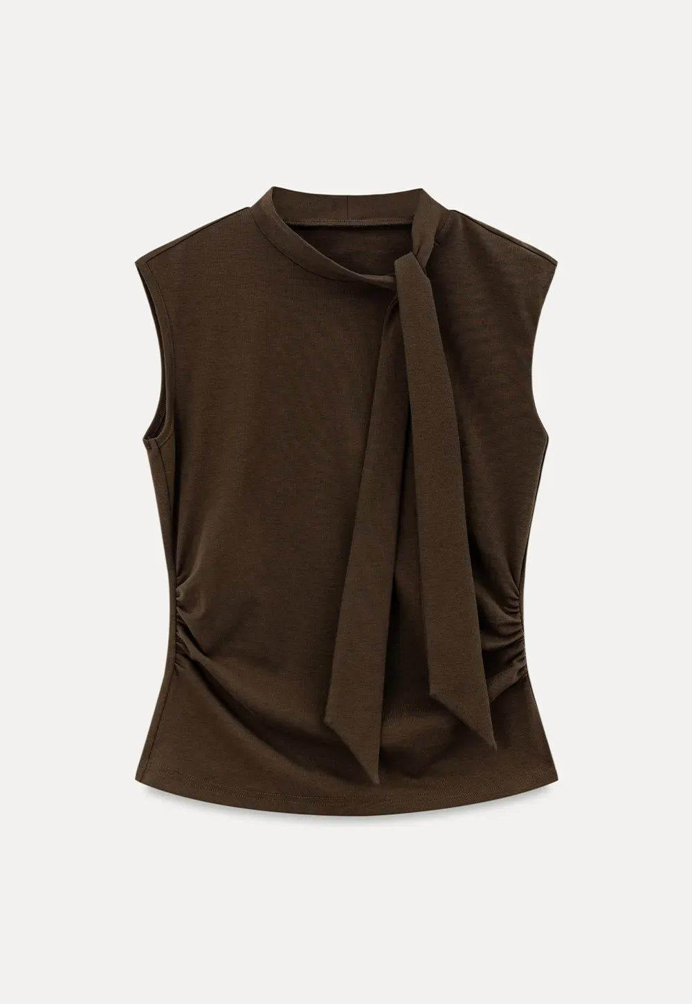 Asymmetrical Tie Neck Sleeveless Top