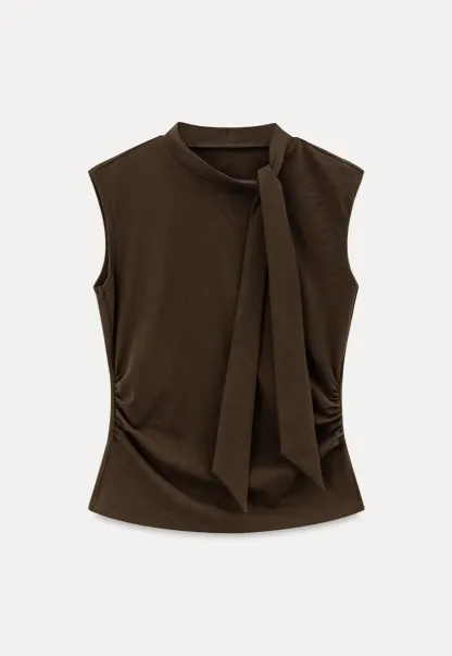 Asymmetrical Tie Neck Sleeveless Top
