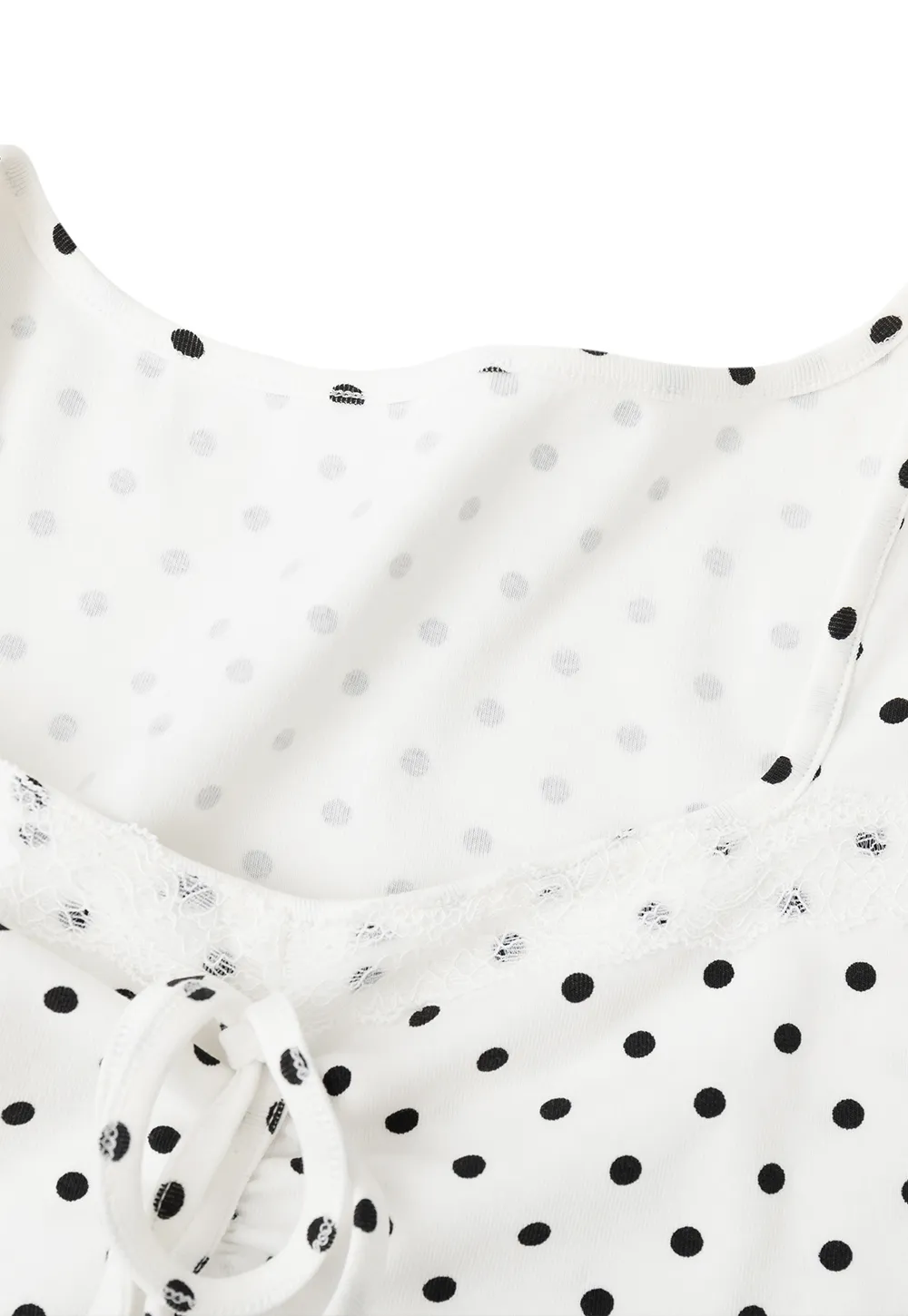Polka Dot Square Neck Drawstring Cropped T Shirt