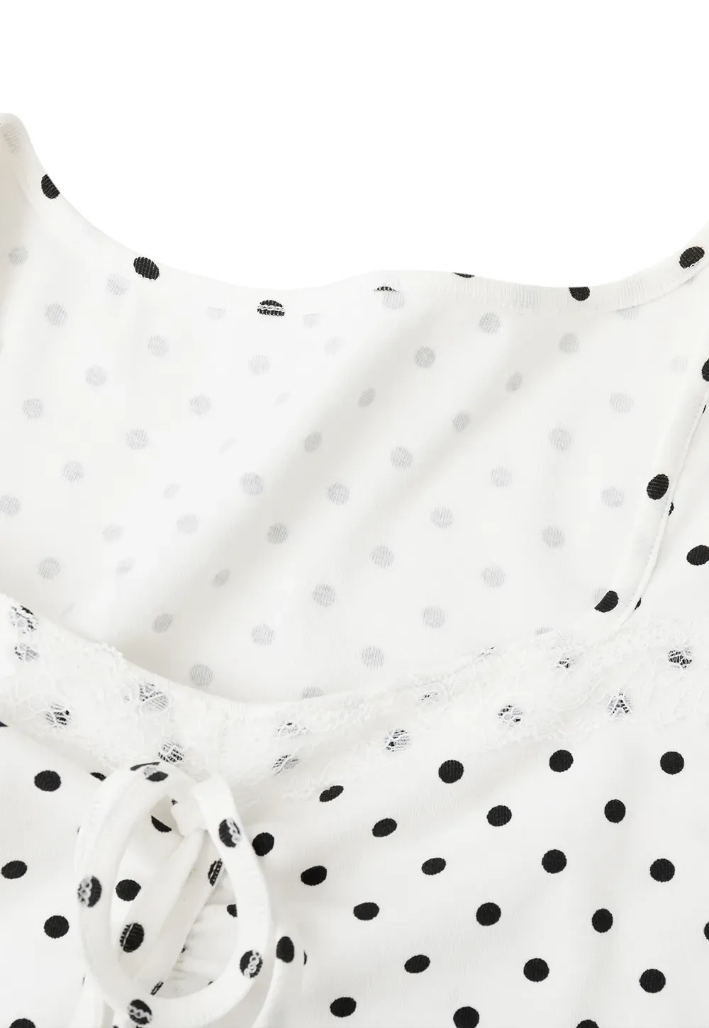 Polka Dot Square Neck Drawstring Cropped T Shirt