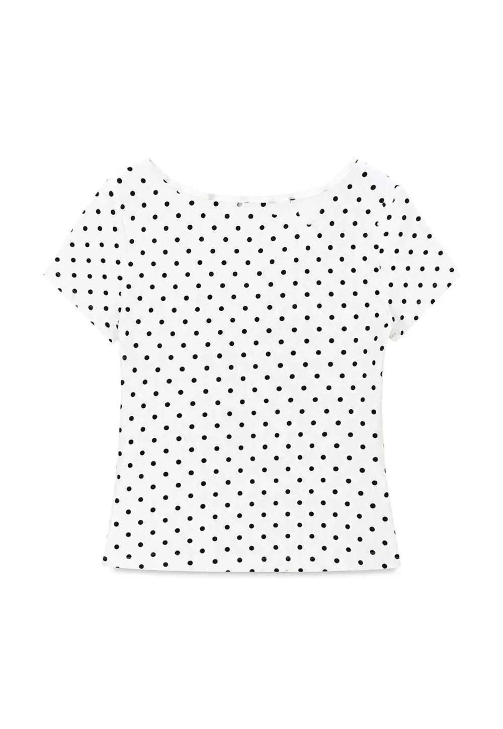 Polka Dot Square Neck Drawstring Cropped T Shirt