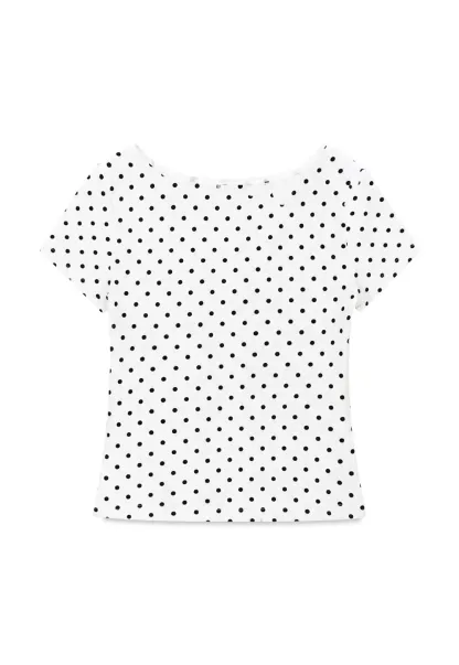 Polka Dot Square Neck Drawstring Cropped T Shirt