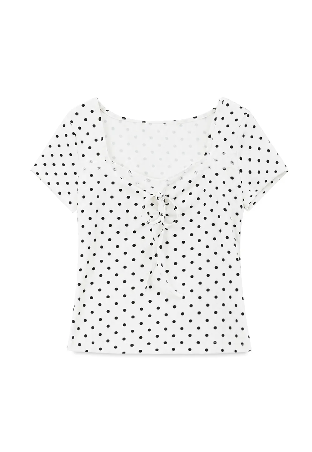 Polka Dot Square Neck Drawstring Cropped T Shirt