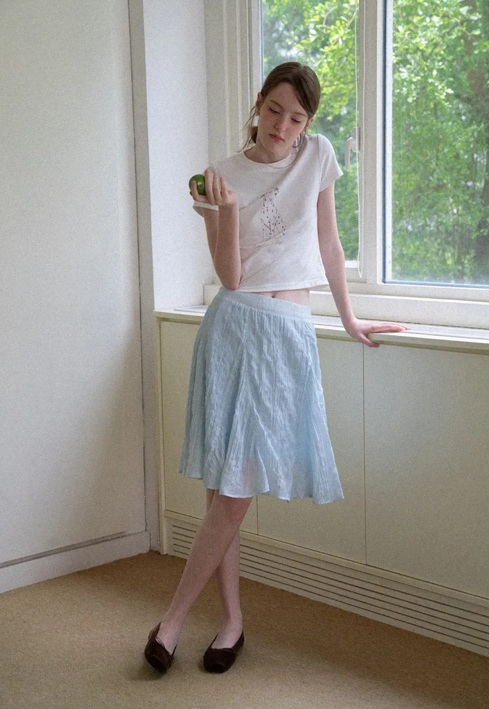 Cropped Tshirt with Dalmatian Print and Rounded Hem