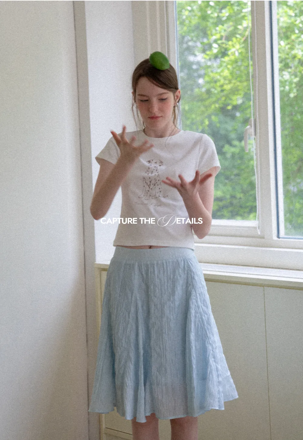 Cropped Tshirt with Dalmatian Print and Rounded Hem