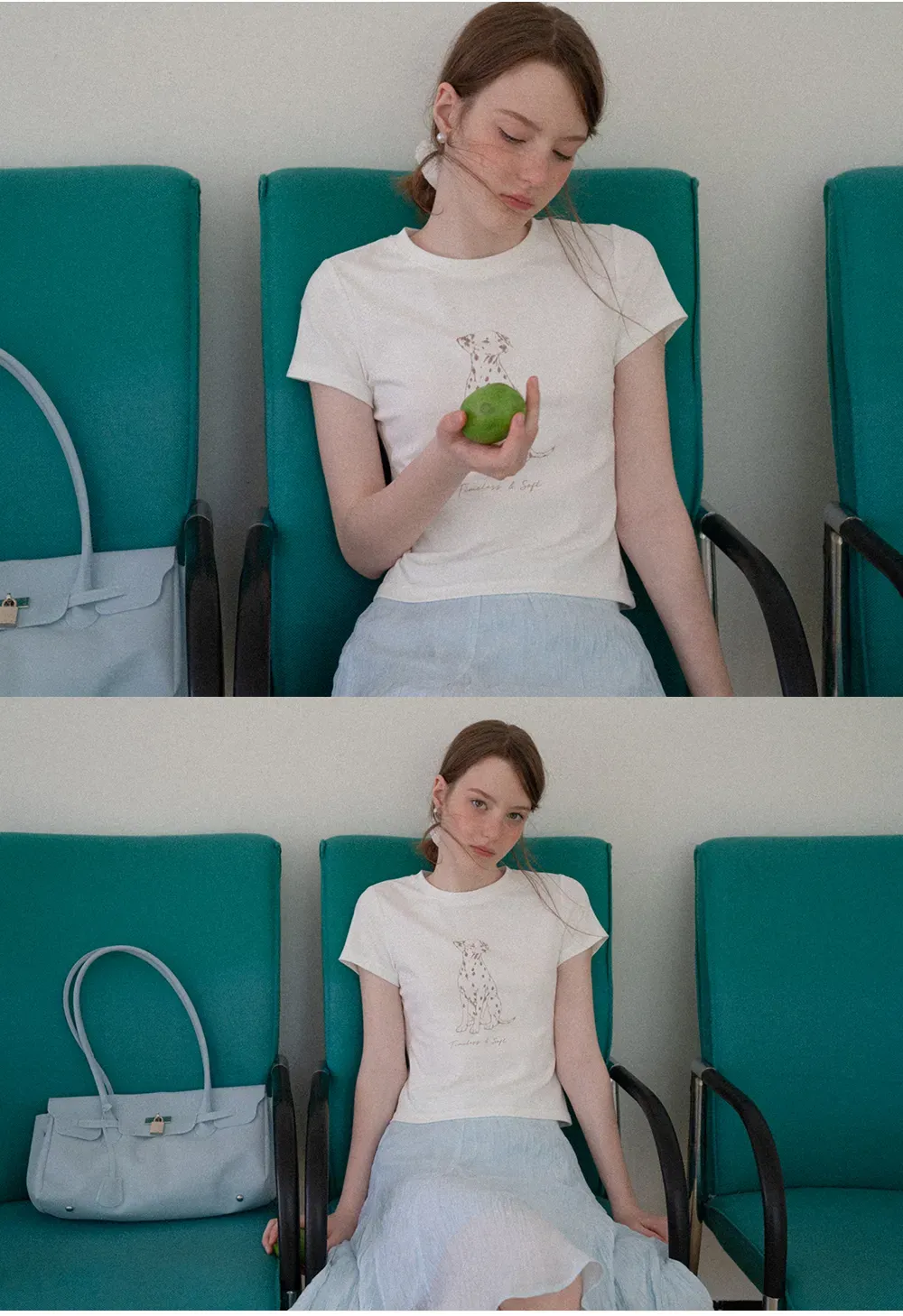 Cropped Tshirt with Dalmatian Print and Rounded Hem