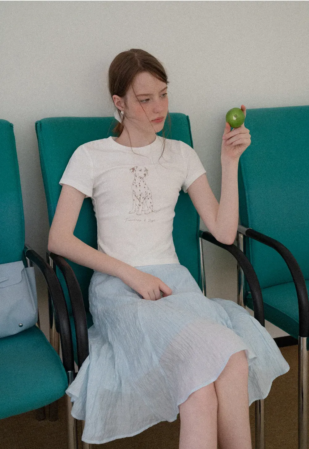 Cropped Tshirt with Dalmatian Print and Rounded Hem