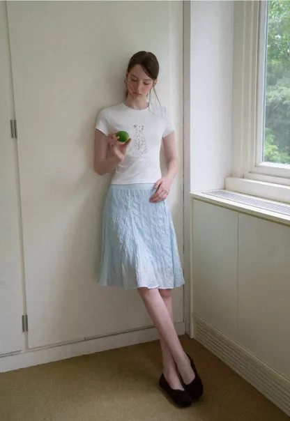 Cropped Tshirt with Dalmatian Print and Rounded Hem