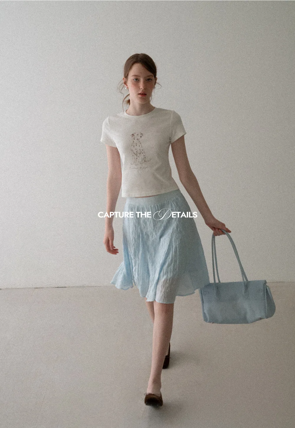 Cropped Tshirt with Dalmatian Print and Rounded Hem