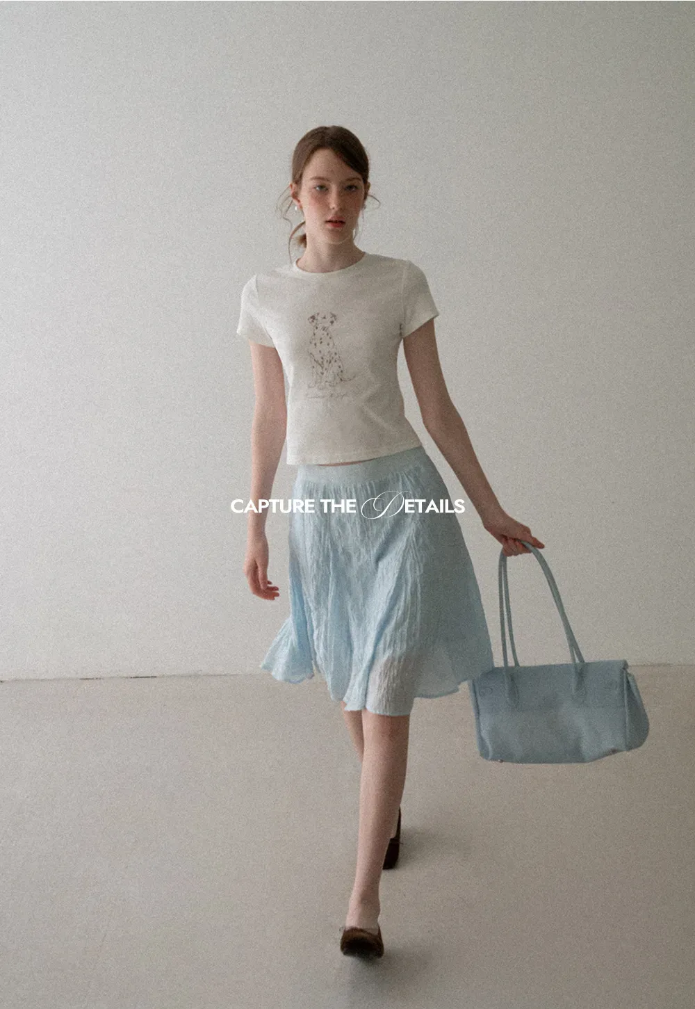 Cropped Tshirt with Dalmatian Print and Rounded Hem