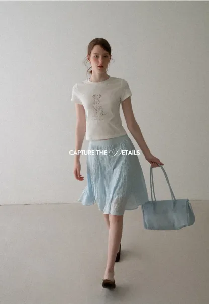 Cropped Tshirt with Dalmatian Print and Rounded Hem