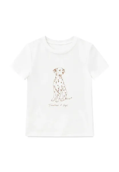 Cropped Tshirt with Dalmatian Print and Rounded Hem