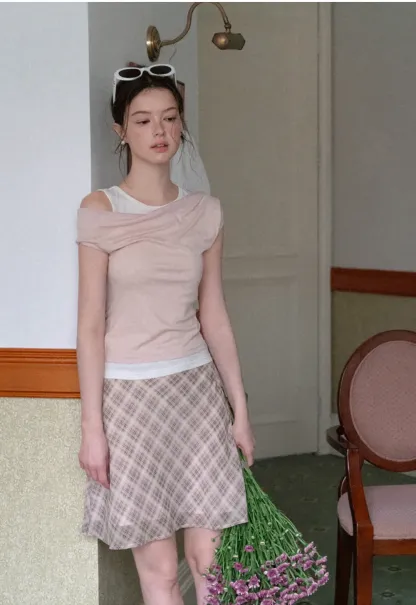 Asymmetrical Draped Layered Short Sleeve Tshirt