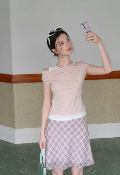 Asymmetrical Draped Layered Short Sleeve Tshirt
