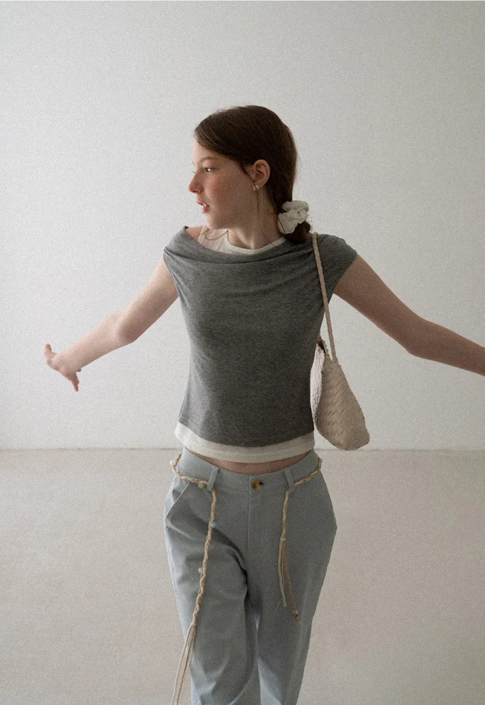 Asymmetrical Draped Layered Short Sleeve Tshirt