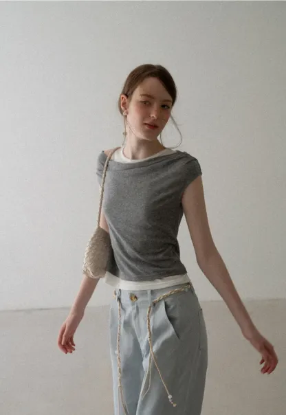 Asymmetrical Draped Layered Short Sleeve Tshirt