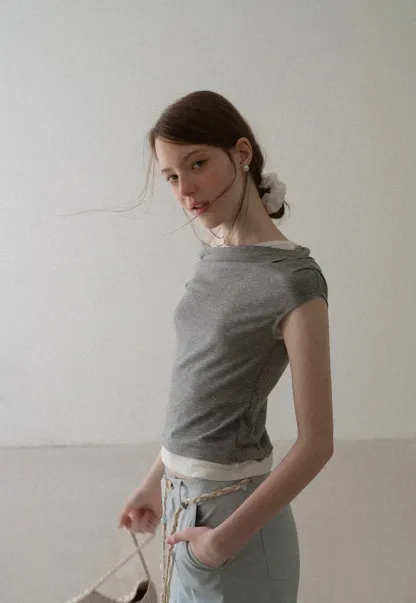 Asymmetrical Draped Layered Short Sleeve Tshirt