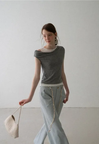 Asymmetrical Draped Layered Short Sleeve Tshirt