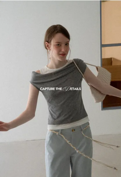Asymmetrical Draped Layered Short Sleeve Tshirt