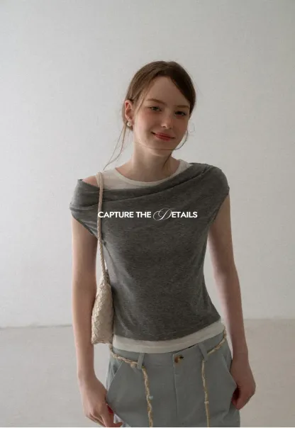 Asymmetrical Draped Layered Short Sleeve Tshirt