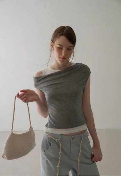 Asymmetrical Draped Layered Short Sleeve Tshirt