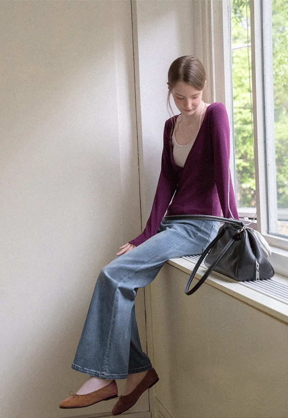 Deep V Neck Layered Long Sleeve Top