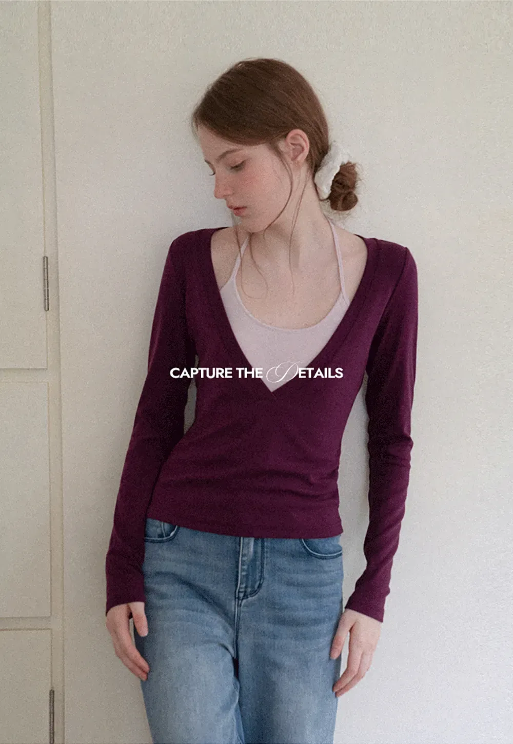 Deep V Neck Layered Long Sleeve Top