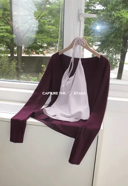 Deep V Neck Layered Long Sleeve Top