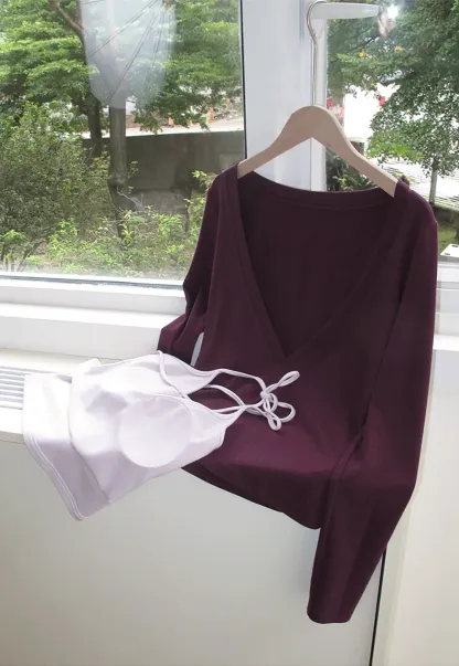Deep V Neck Layered Long Sleeve Top