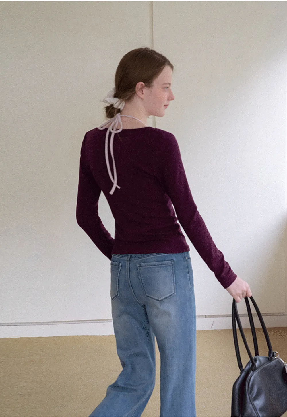 Deep V Neck Layered Long Sleeve Top