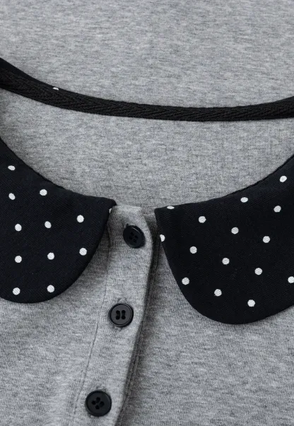 Polka Dot Peter Pan Collar Three Quarter Sleeve T Shirt
