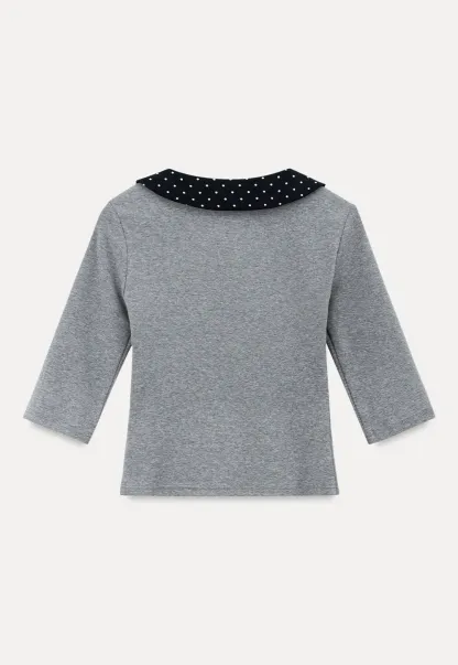 Polka Dot Peter Pan Collar Three Quarter Sleeve T Shirt