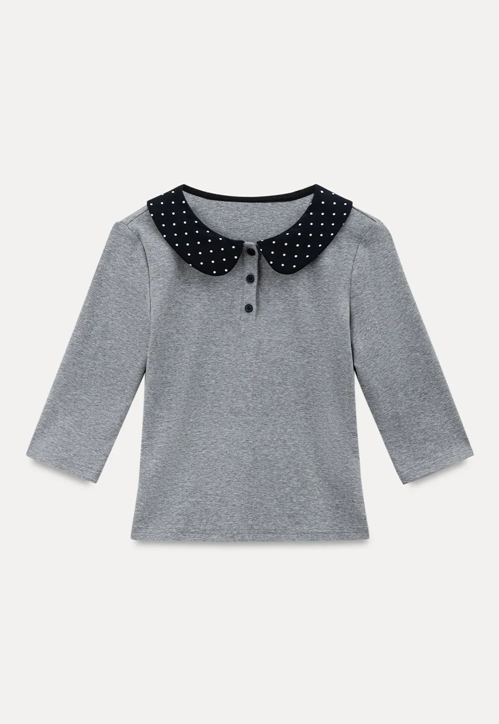 Polka Dot Peter Pan Collar Three Quarter Sleeve T Shirt