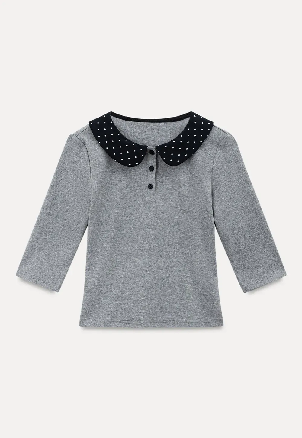 Polka Dot Peter Pan Collar Three Quarter Sleeve T Shirt