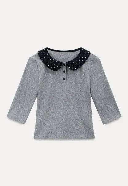 Polka Dot Peter Pan Collar Three Quarter Sleeve T Shirt