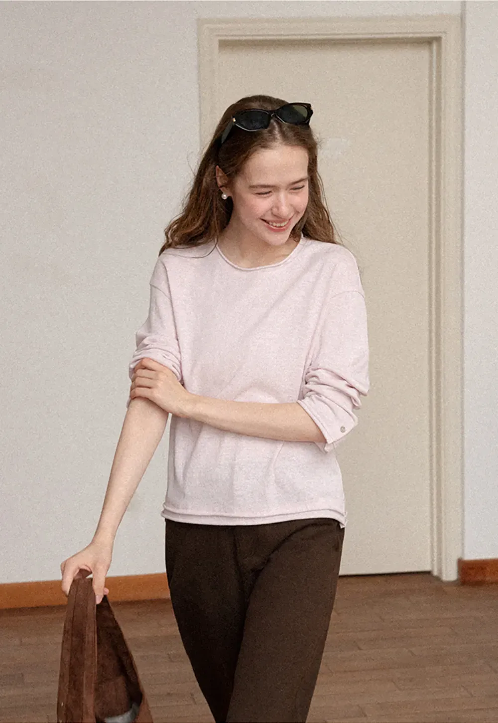 Relaxed Fit Long Sleeve Crew Neck T Shirt