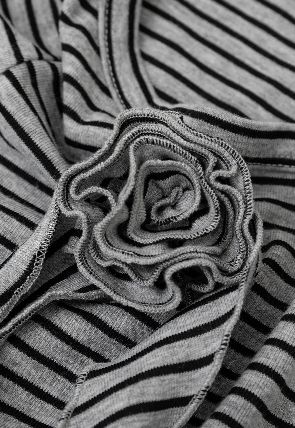 Striped Ribbed Knit Top with Floral Tie Detail