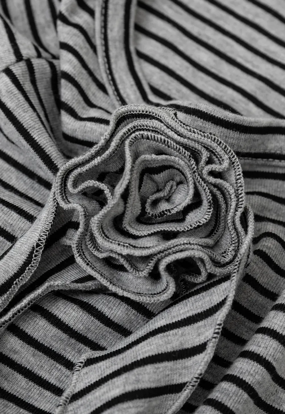 Striped Ribbed Knit Top with Floral Tie Detail